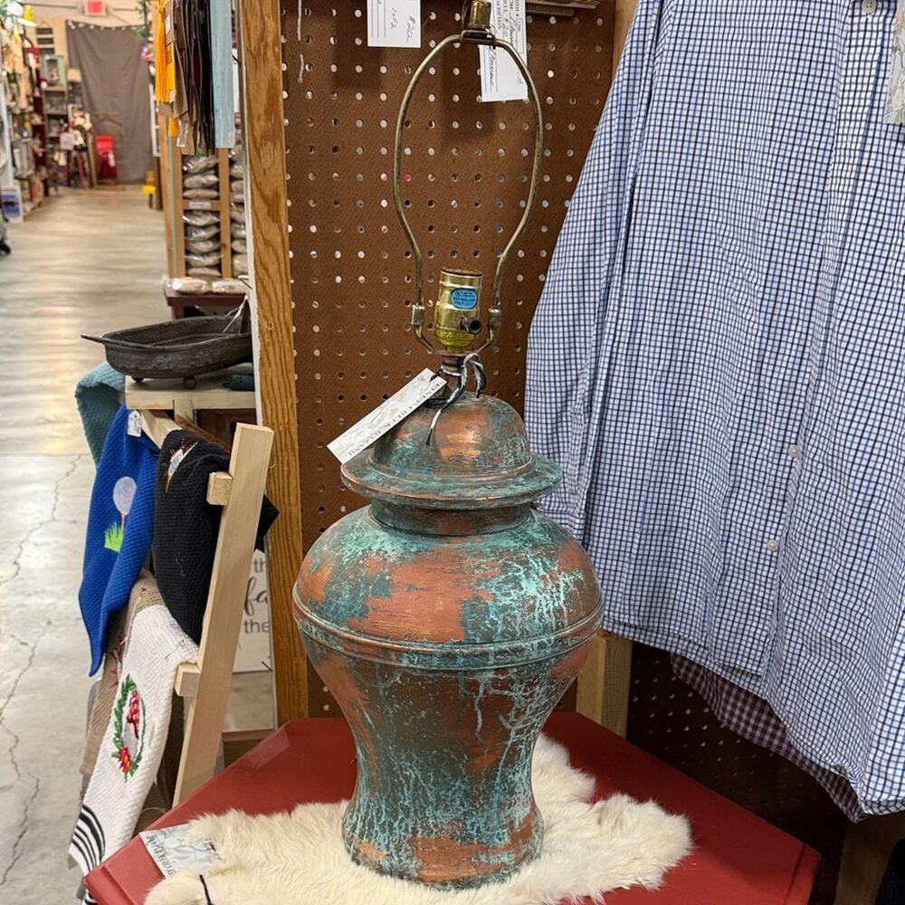 Rustic Copper and Green Table Lamp